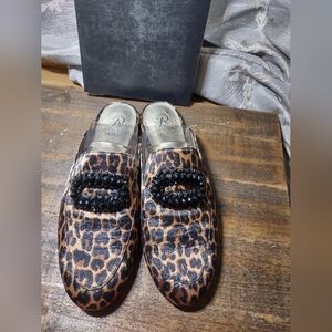 Adrianna Papell Animal Print & Black Bead Mules